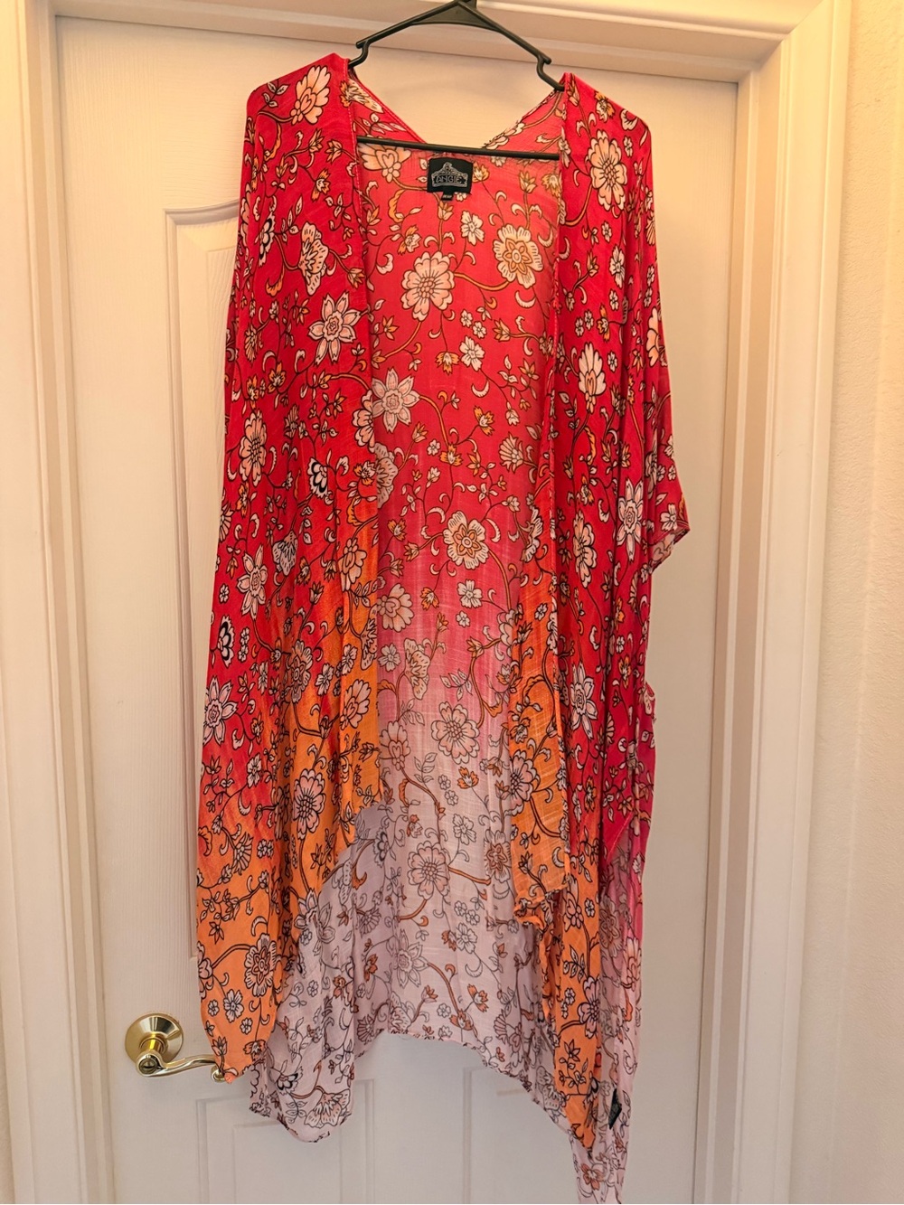 Angie Red to Orange Floral Open Kimono